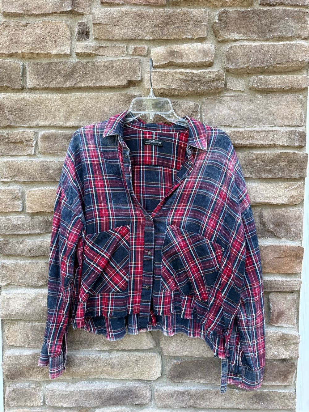 Zara Woman Premium Denim Collection Plaid Button-Up Shirt/Jacket | S
